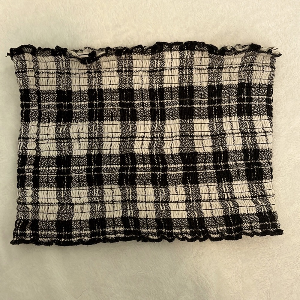 Black and White Checkered Plaid Knit Tube Top Women's Size Small